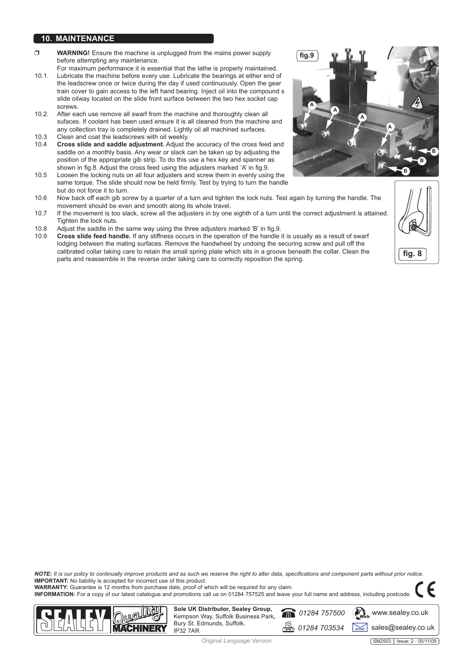 Maintenance fig. 8 | Sealey SM2503 User Manual | Page 7 / 7