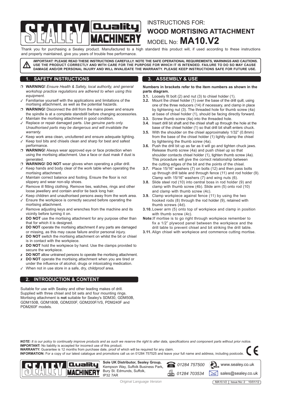 Sealey MA10 User Manual | 1 page