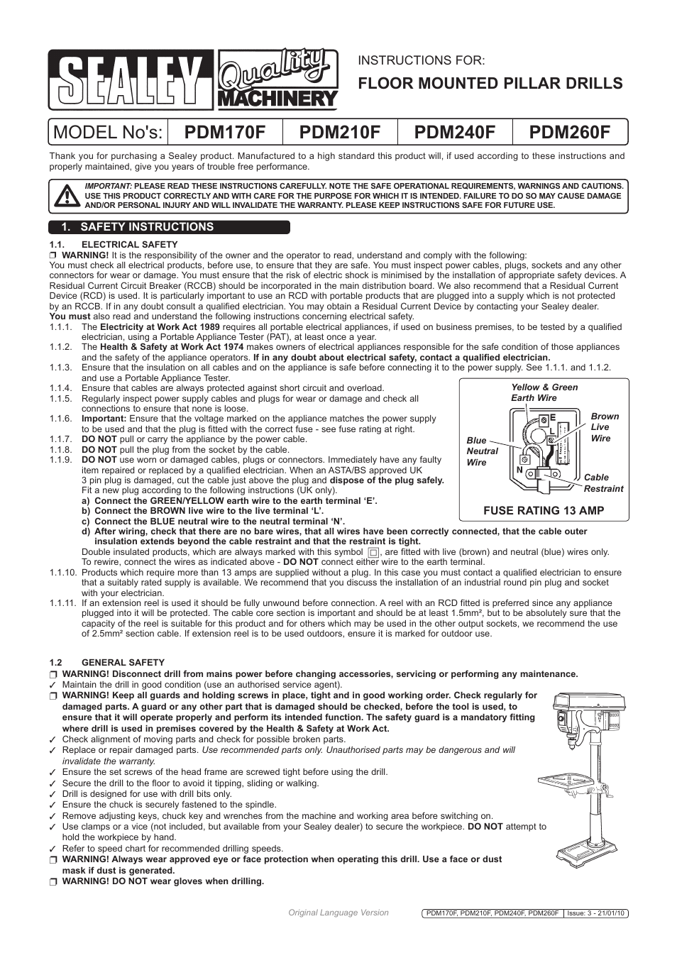 Sealey PDM170F User Manual | 4 pages