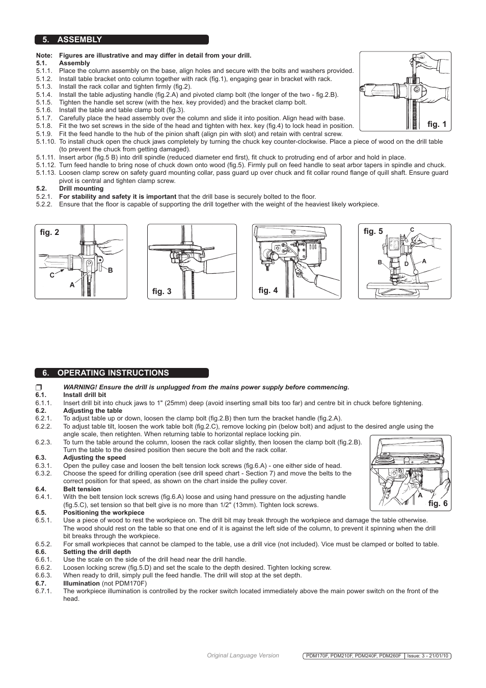 Operating instructions | Sealey PDM170F User Manual | Page 3 / 4