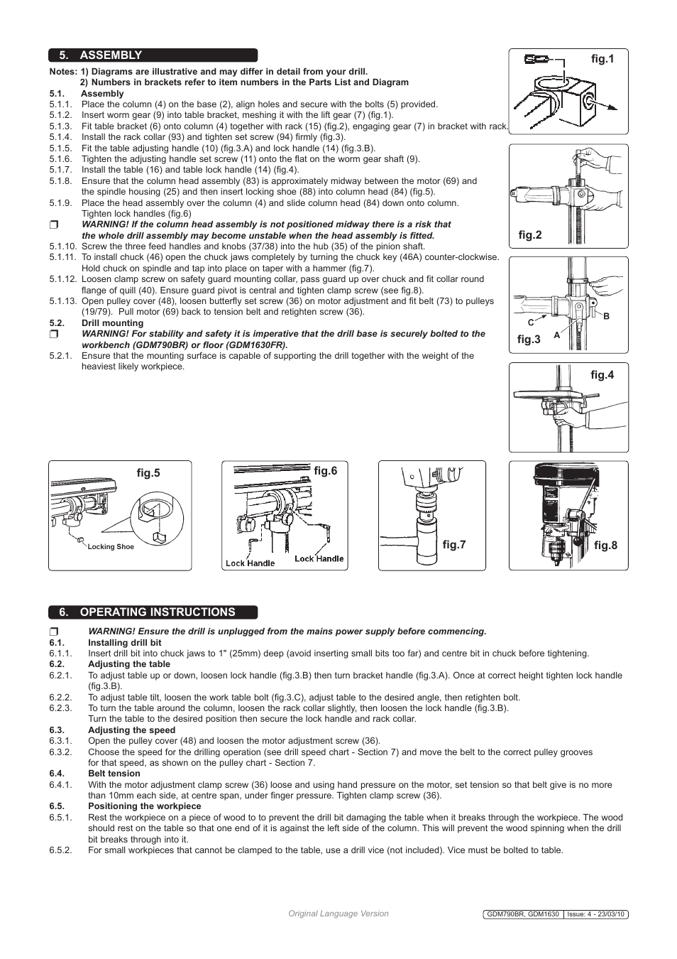 Operating instructions | Sealey GDM1630FR User Manual | Page 3 / 5