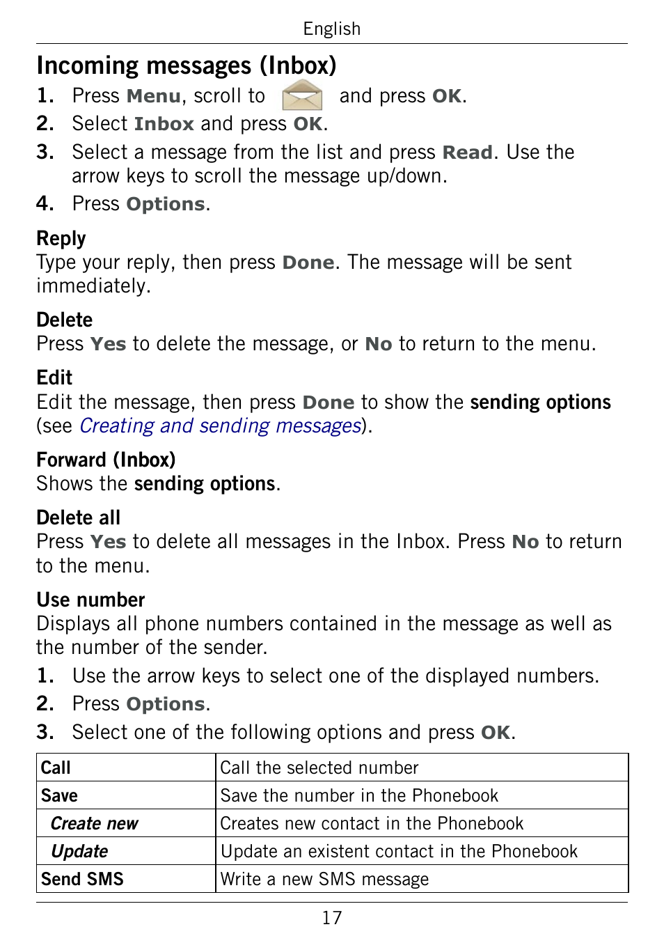 Incoming messages (inbox) | Doro 345GSM User Manual | Page 20 / 100