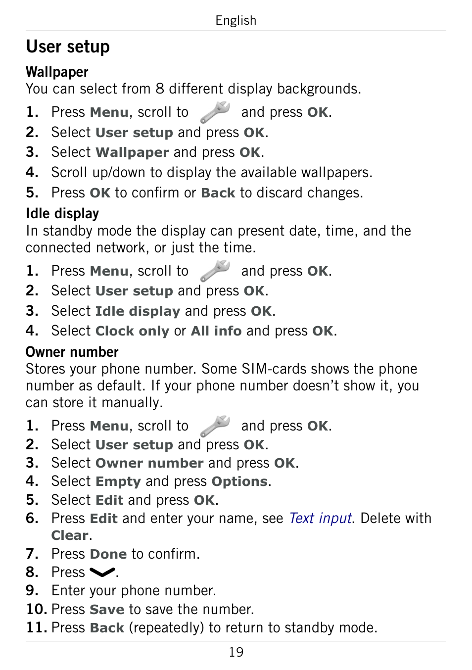 User setup, User.setup | Doro 345GSM User Manual | Page 22 / 100