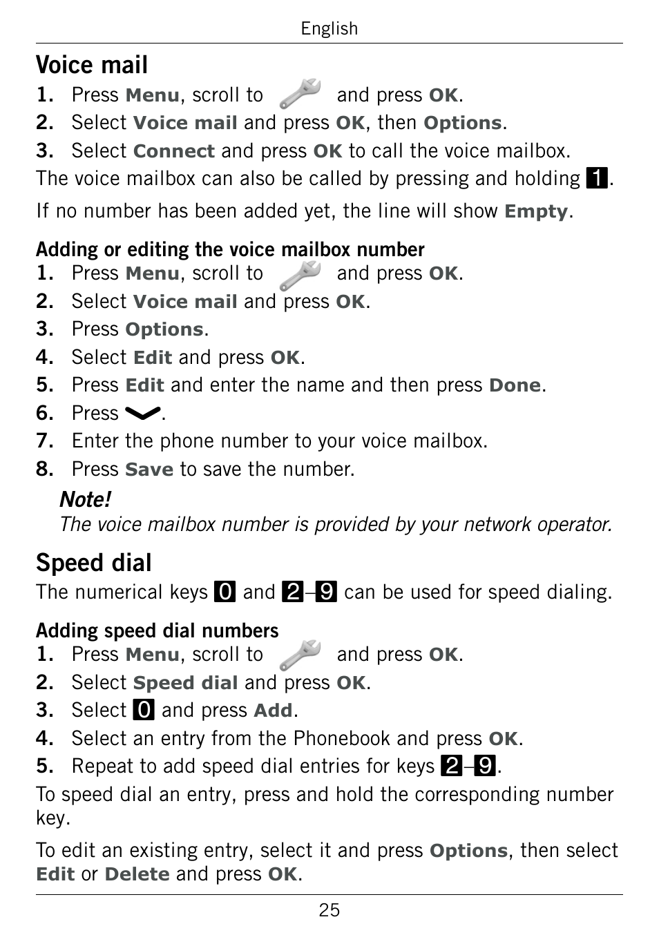 Voice mail, Speed dial, Voice.mail | Speed.dial | Doro 345GSM User Manual | Page 28 / 100