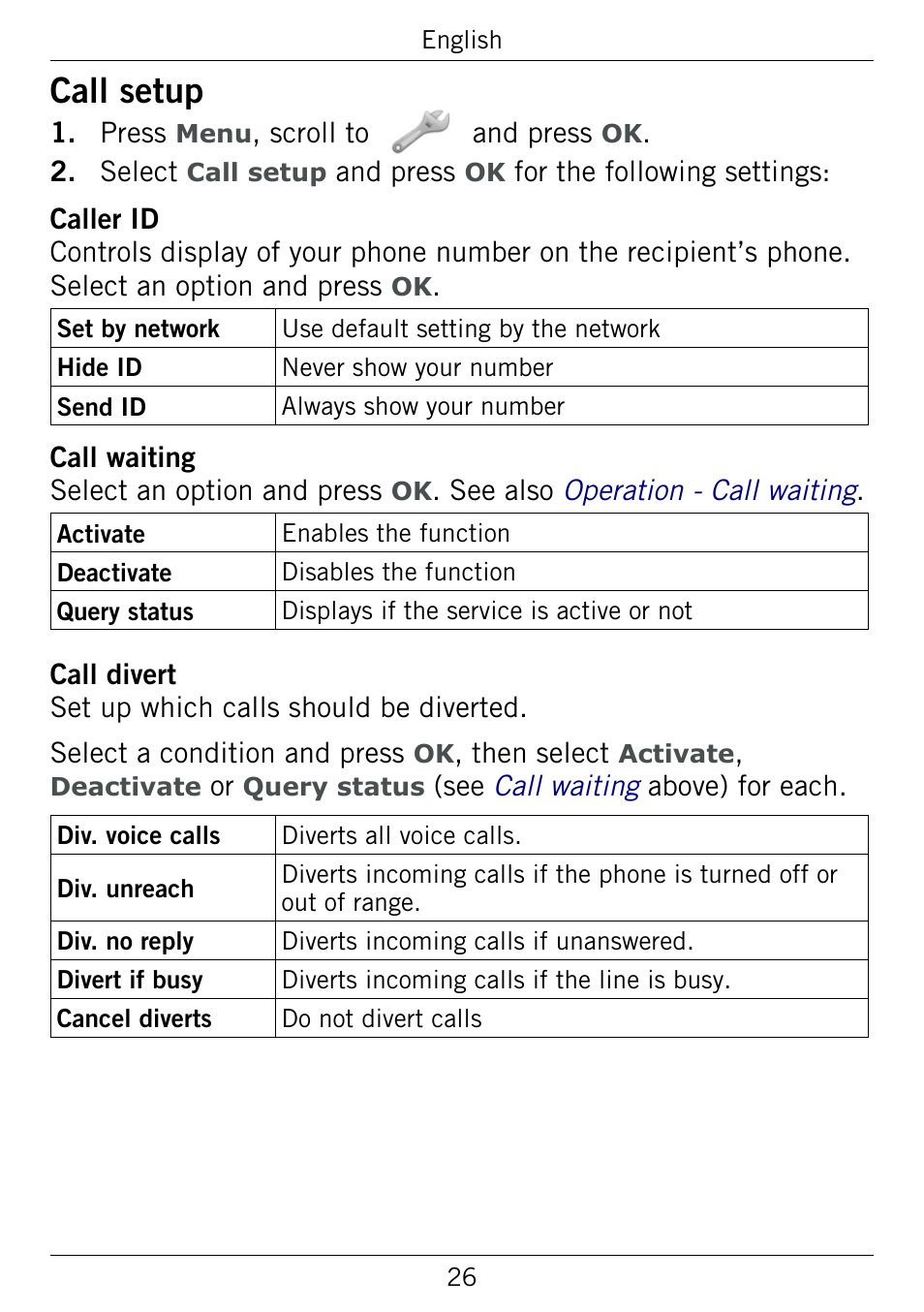 Call setup, Call.setup | Doro 345GSM User Manual | Page 29 / 100