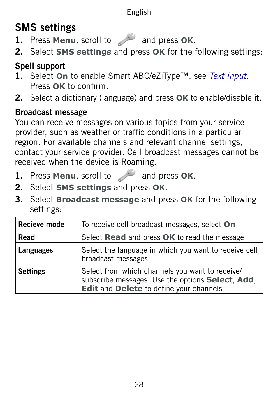 Sms settings, Sms.settings | Doro 345GSM User Manual | Page 31 / 100