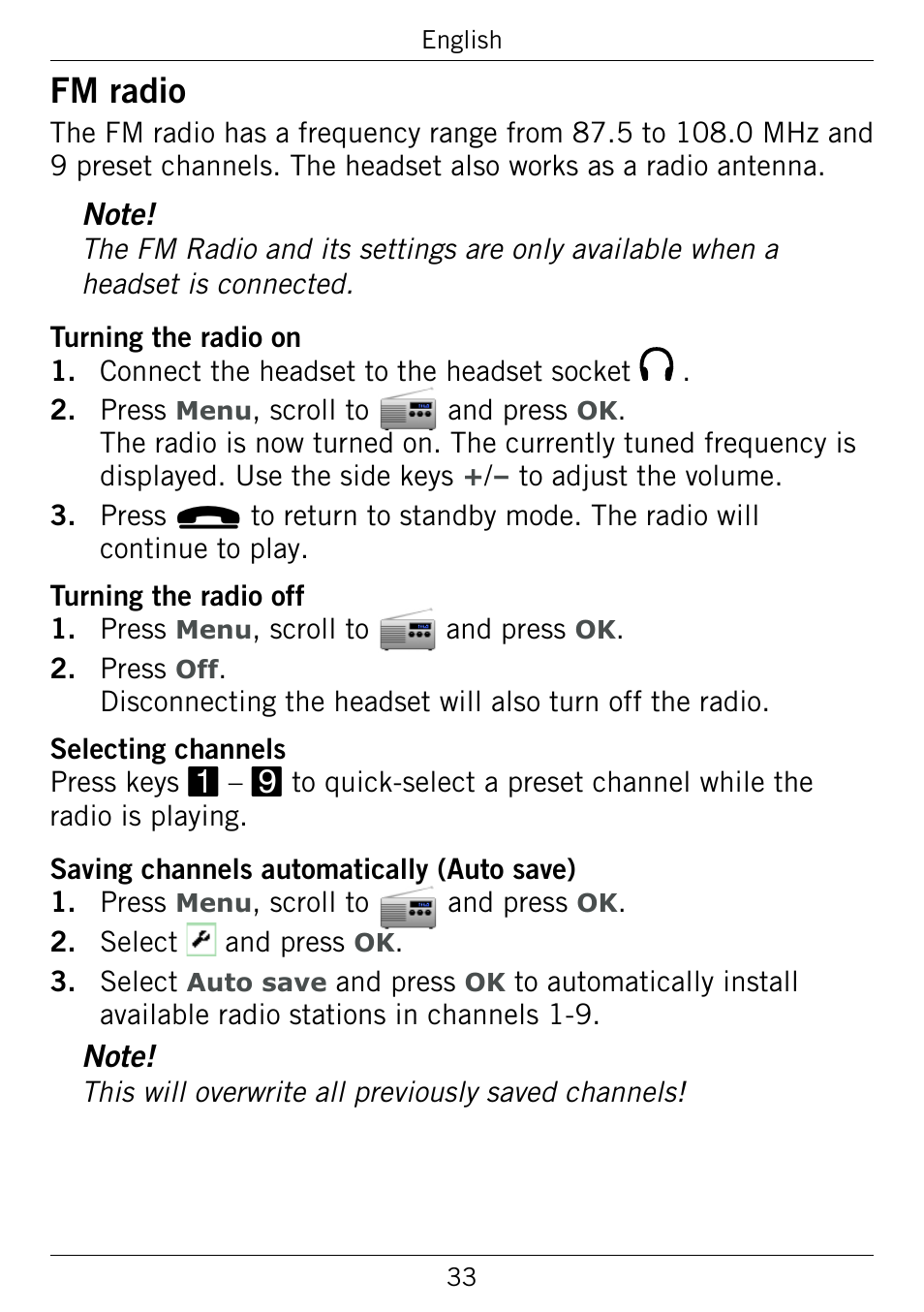 Fm radio, Fm.radio | Doro 345GSM User Manual | Page 36 / 100