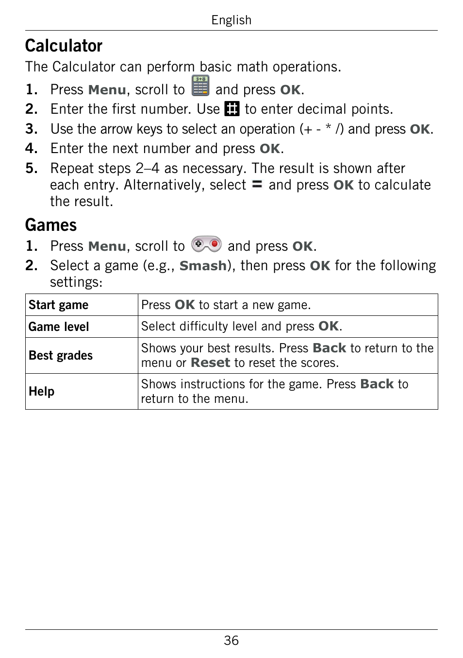 Calculator, Games | Doro 345GSM User Manual | Page 39 / 100