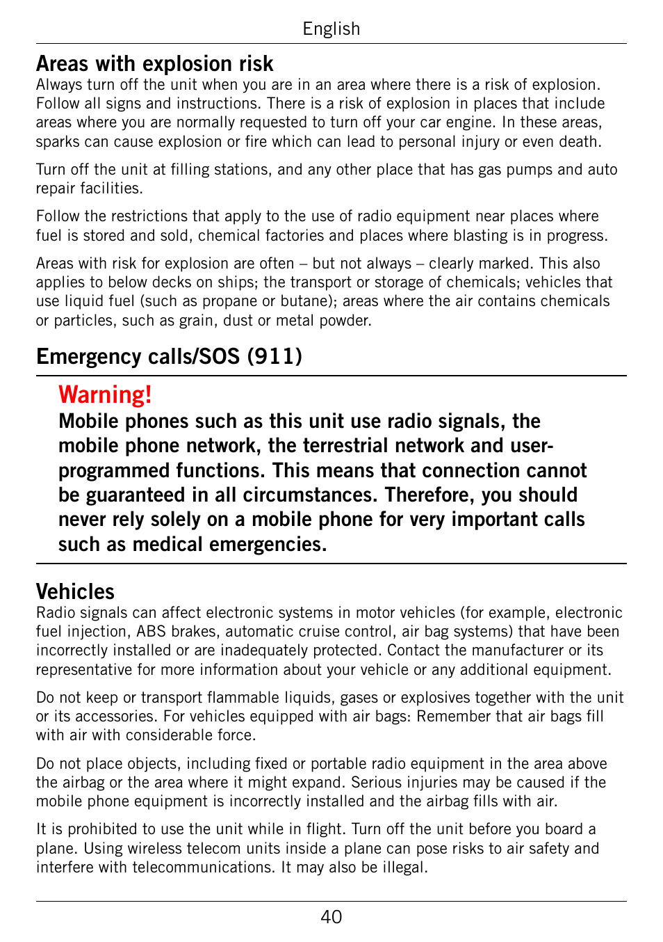 Warning | Doro 345GSM User Manual | Page 43 / 100