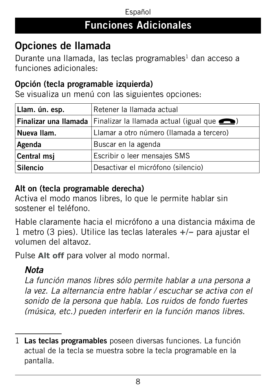 Funciones.adicionales, Opciones de llamada, Funciones.adicionales opciones.de.llamada | Doro 345GSM User Manual | Page 58 / 100