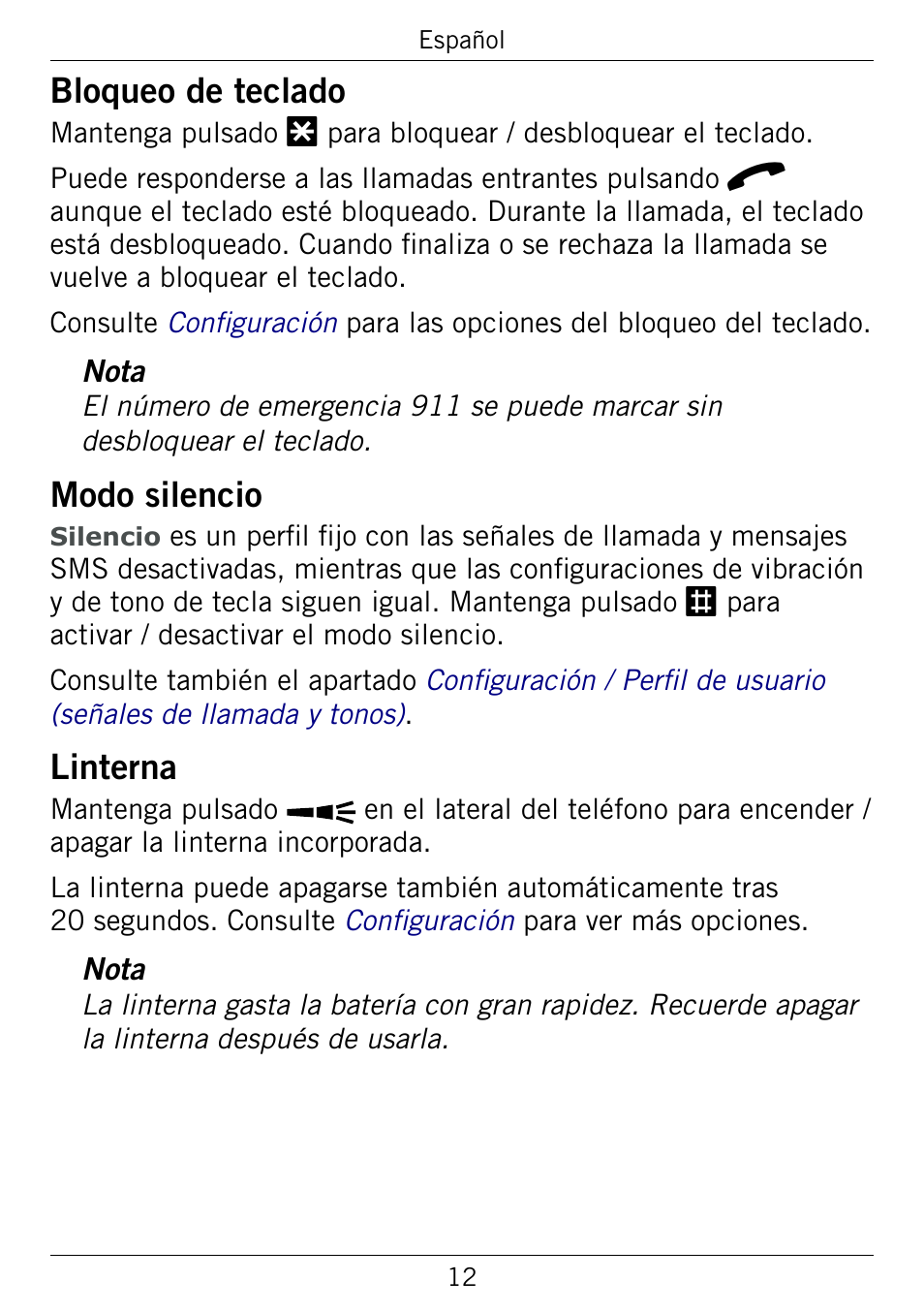 Bloqueo.de.teclado, Modo.silencio, Linterna | Doro 345GSM User Manual | Page 62 / 100