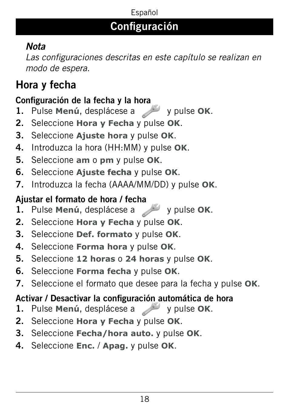 Configuración, Hora.y.fecha | Doro 345GSM User Manual | Page 68 / 100