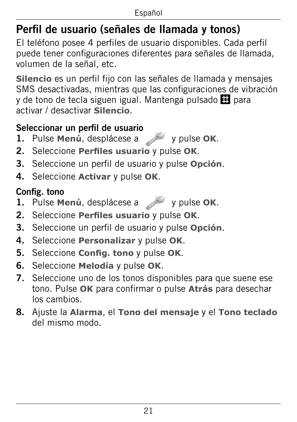 Perfil de usuario (señales de llamada y tonos) | Doro 345GSM User Manual | Page 71 / 100