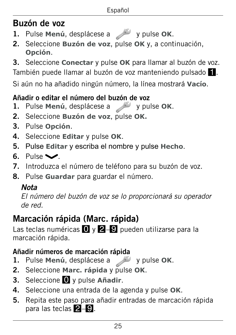 Buzón de voz, Marcación rápida (marc. rápida), Buzón.de.voz | Marcación rápida (marc. rápida) rápida) | Doro 345GSM User Manual | Page 75 / 100