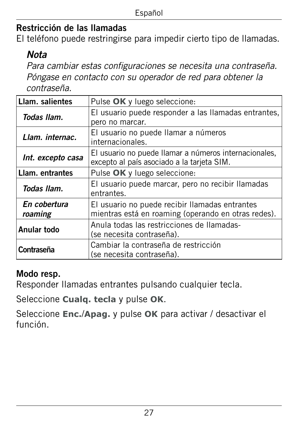 Nota | Doro 345GSM User Manual | Page 77 / 100