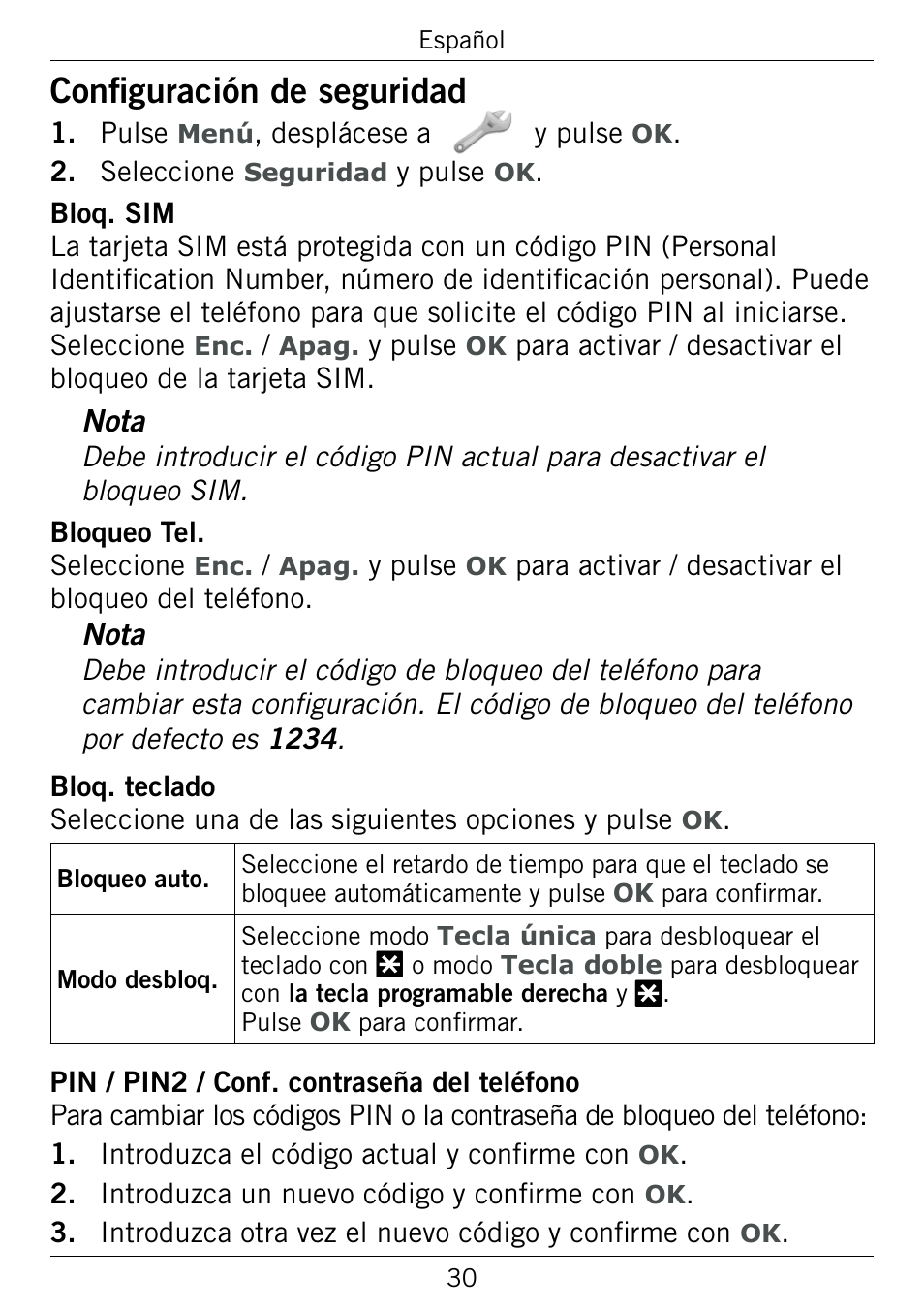 Configuración de seguridad | Doro 345GSM User Manual | Page 80 / 100