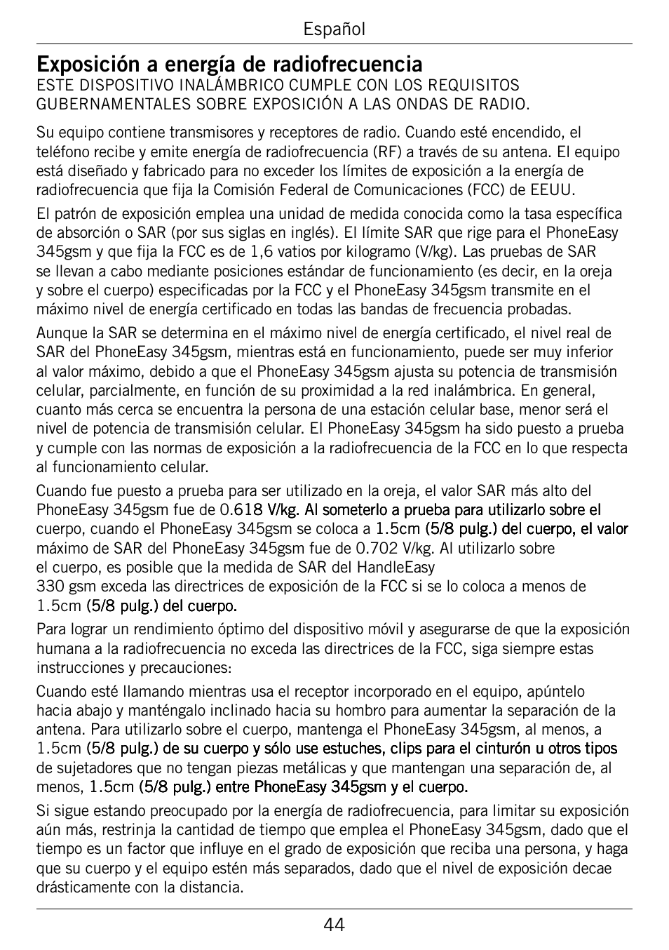 Exposición.a.energía.de.radiofrecuencia | Doro 345GSM User Manual | Page 94 / 100