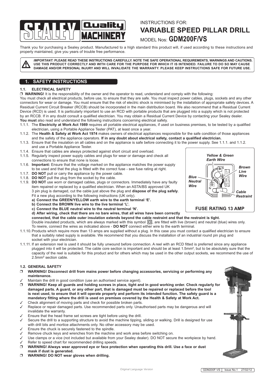 Sealey GDM200F/VS User Manual | 4 pages