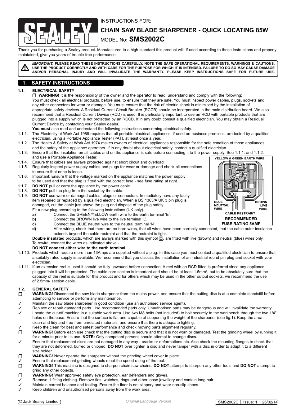 Sealey SMS2002C User Manual | 4 pages