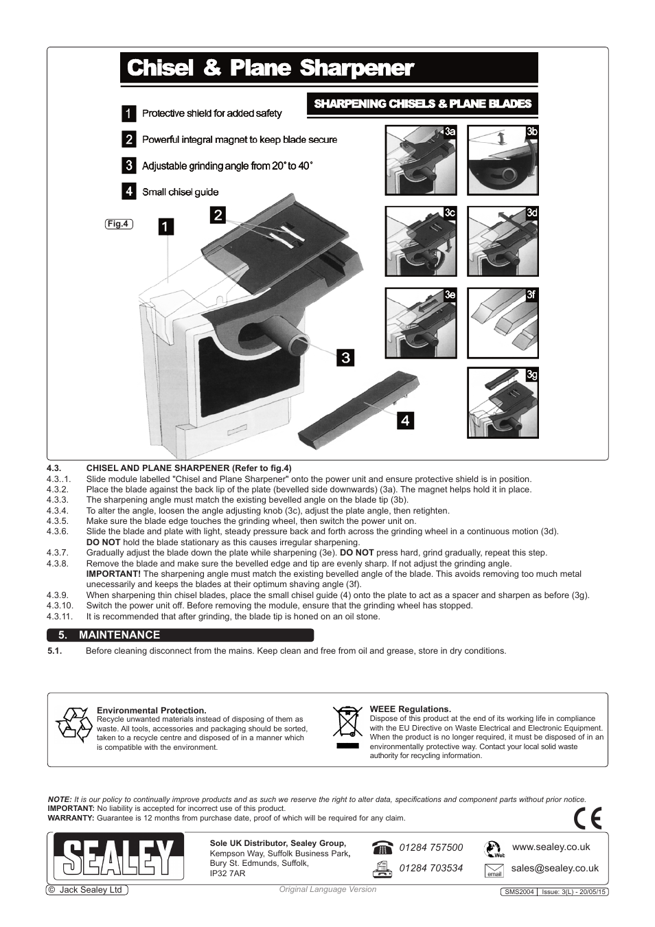 Maintenance | Sealey SMS2004 User Manual | Page 4 / 4