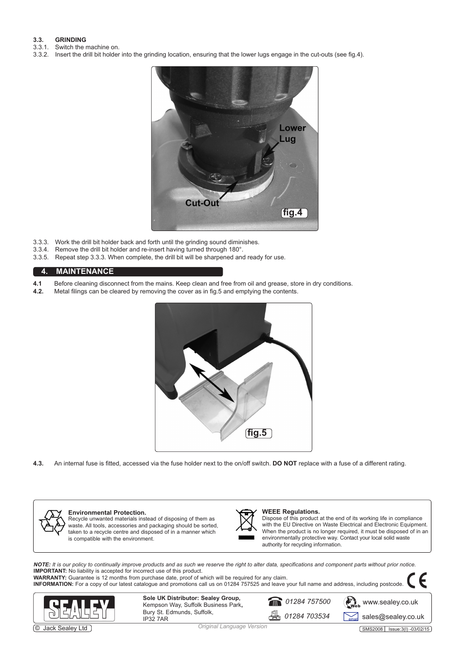 Fig.4 fig.5, Maintenance | Sealey SMS2008 User Manual | Page 3 / 3