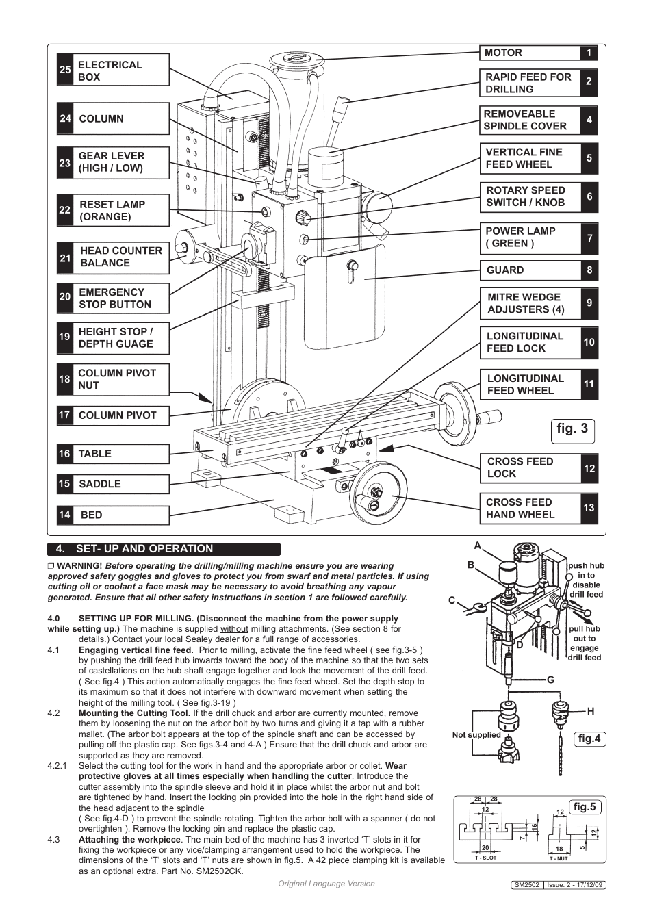 Fig. 3, Set- up and operation | Sealey SM2502 User Manual | Page 4 / 7