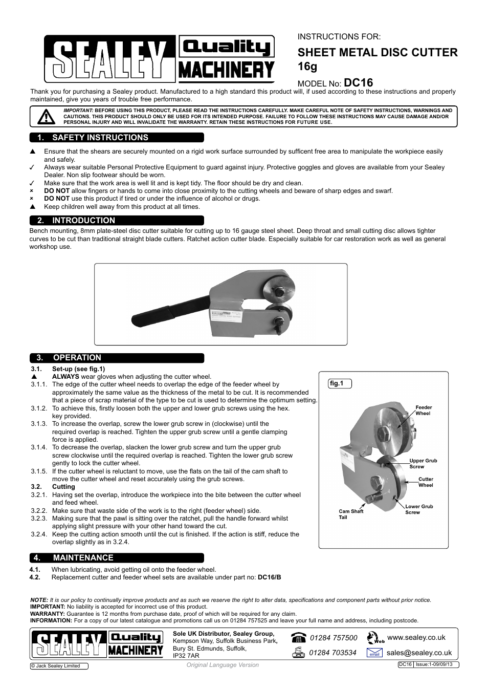 Sealey DC16 User Manual | 1 page