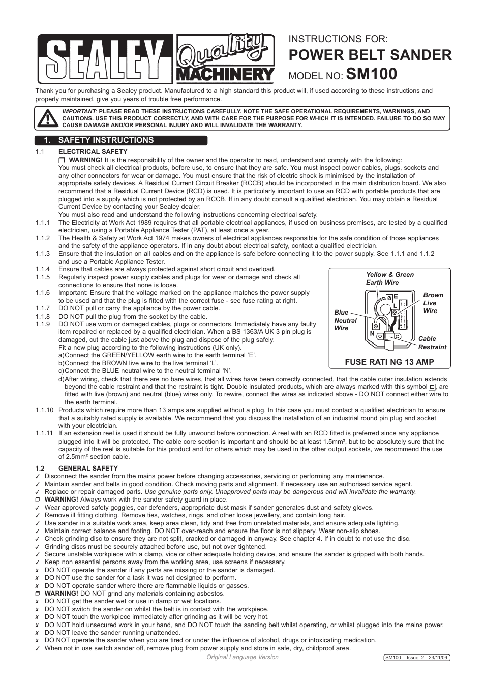 Sealey SM100 User Manual | 6 pages