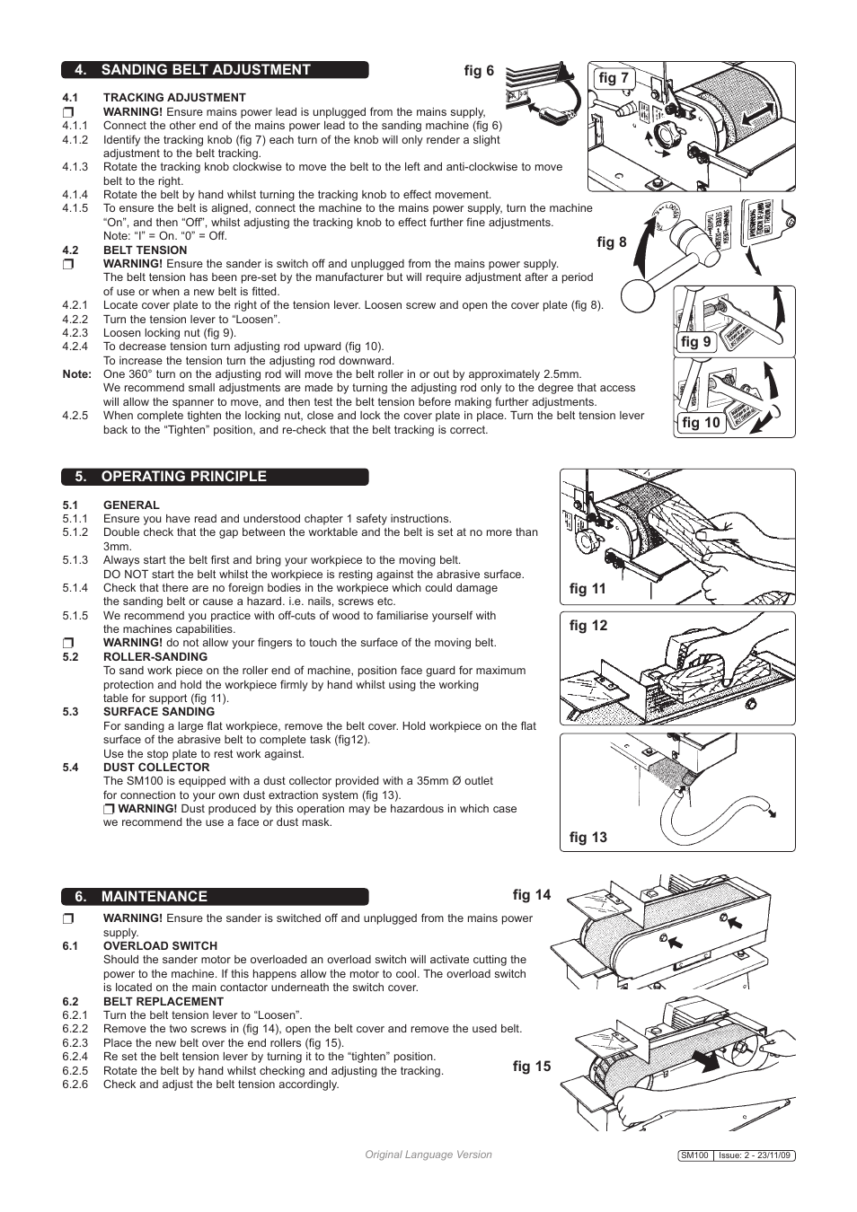 Sanding belt adjustment | Sealey SM100 User Manual | Page 3 / 6