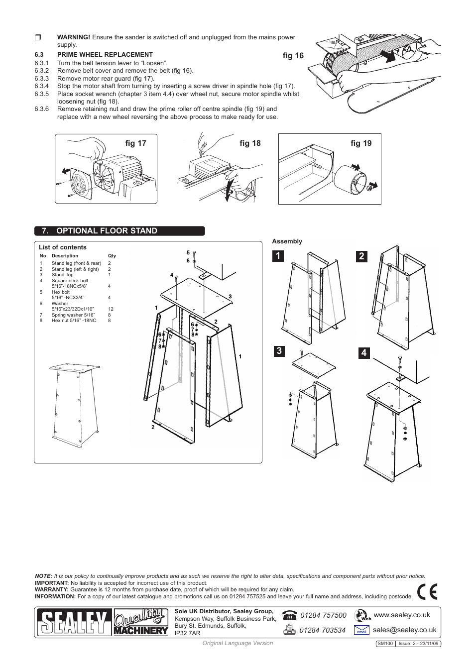 Optional floor stand | Sealey SM100 User Manual | Page 4 / 6