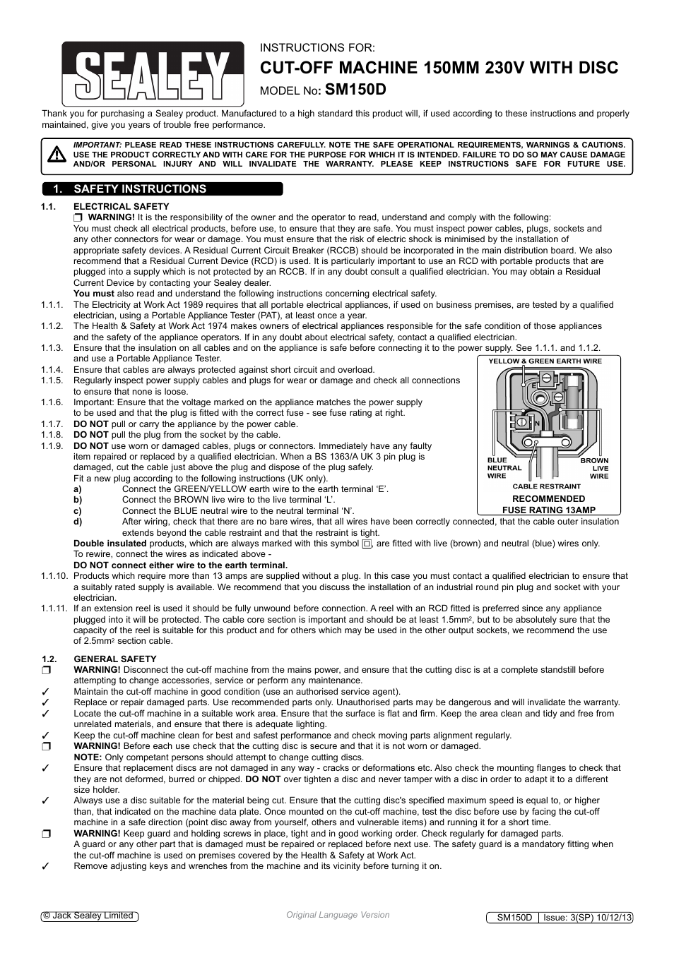 Sealey SM150D User Manual | 4 pages