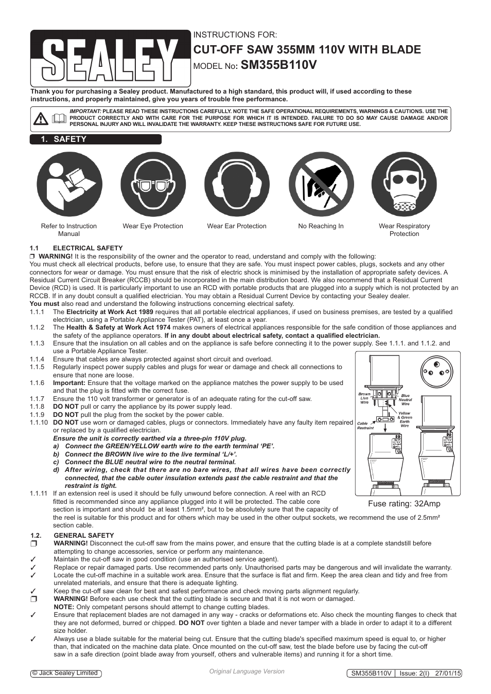 Sealey SM355B110V User Manual | 4 pages