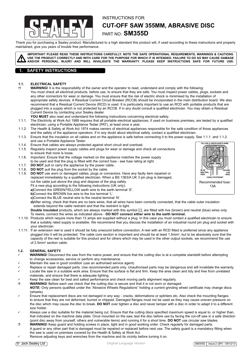 Sealey SM355D User Manual | 4 pages