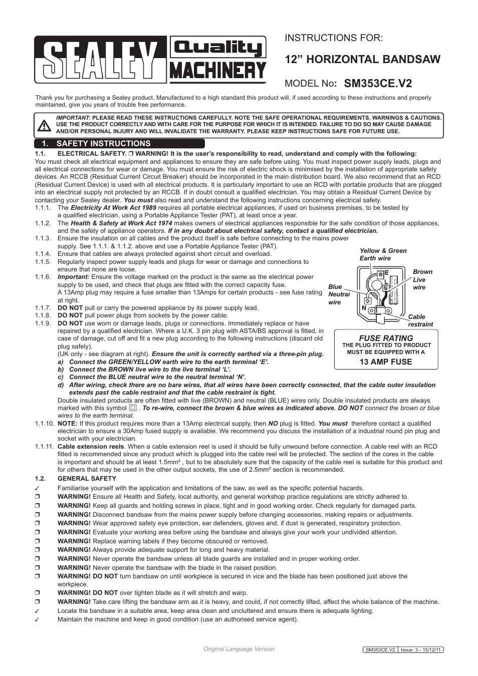 Sealey SM353CE User Manual | 5 pages