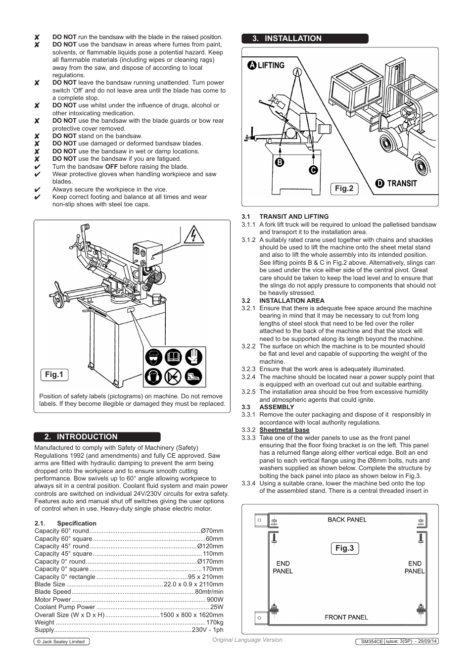 Fig.1 fig.2, Fig.3, Introduction 3. installation | Sealey SM354CE User Manual | Page 2 / 8
