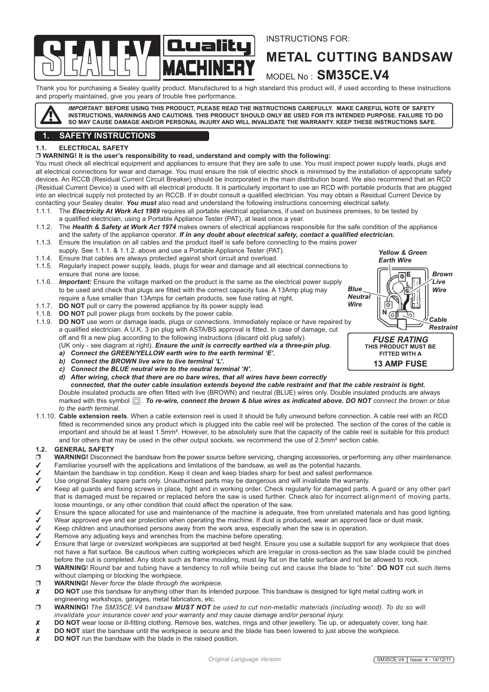 Sealey SM35CE User Manual | 7 pages