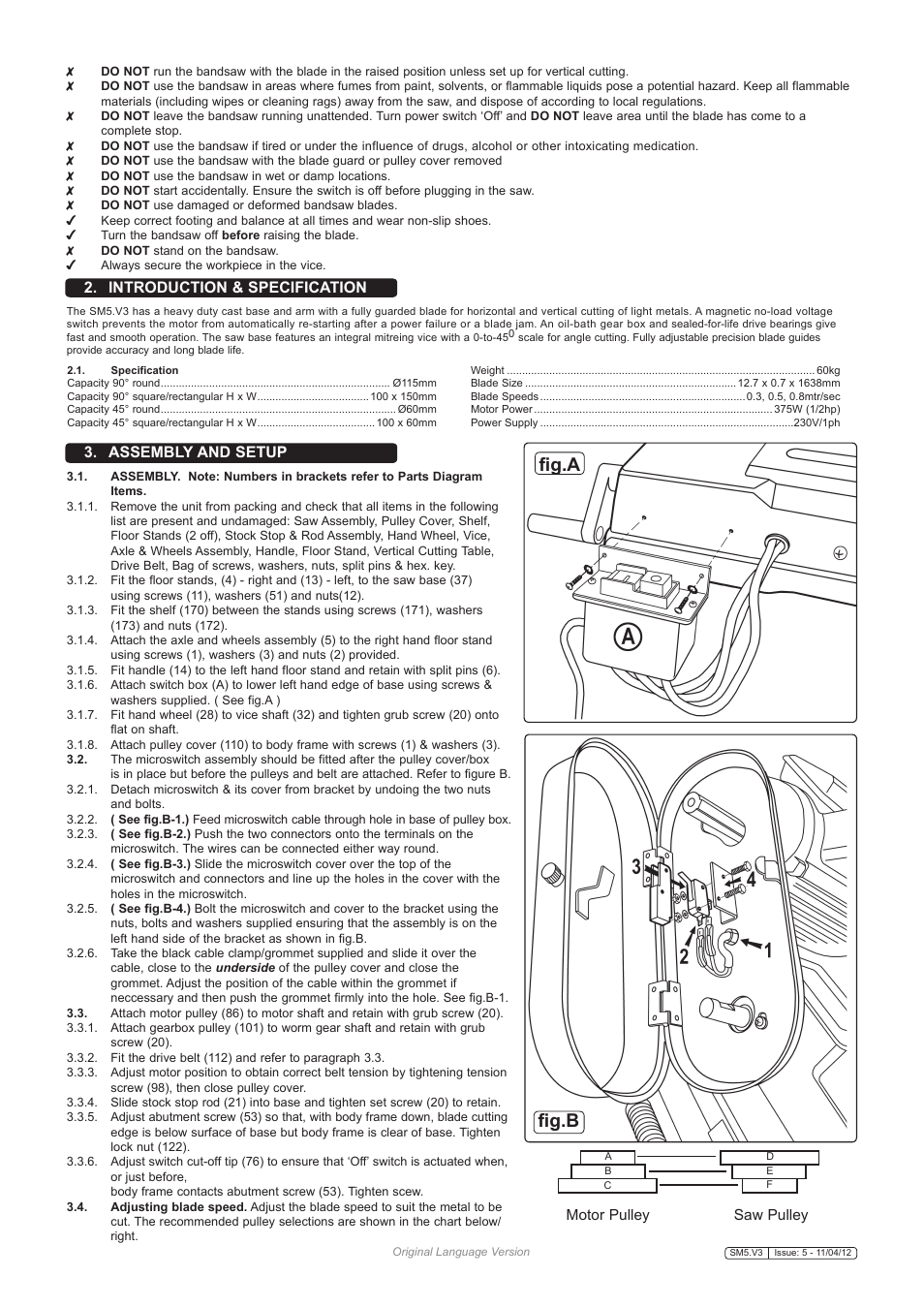 Fig.a fig.b, Assembly and setup 2. introduction & specification | Sealey SM5 User Manual | Page 2 / 5