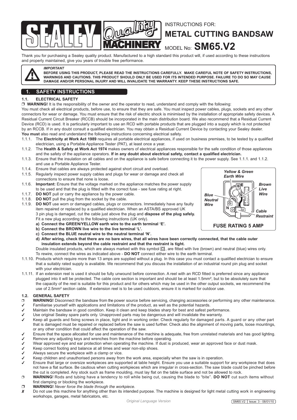 Sealey SM65 User Manual | 4 pages