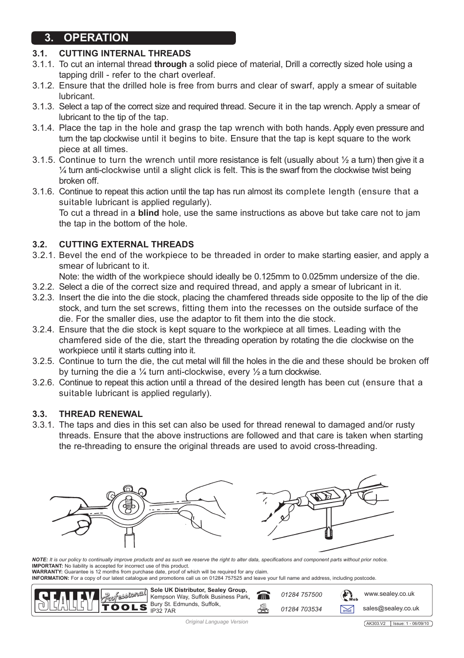 Operation | Sealey AK303 User Manual | Page 2 / 2