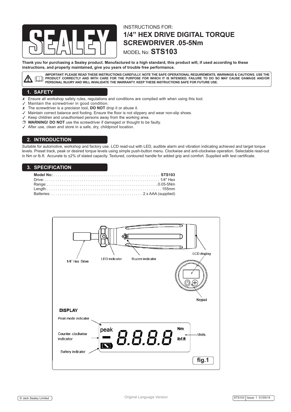 Sealey STS103 User Manual | 3 pages