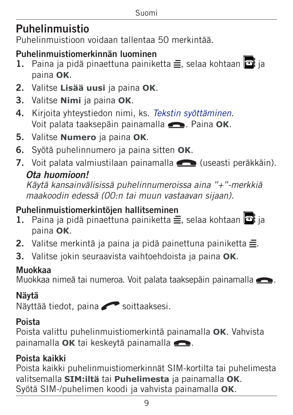 Puhelinmuistio | Doro PHONEEASY 338GSM User Manual | Page 110 / 128