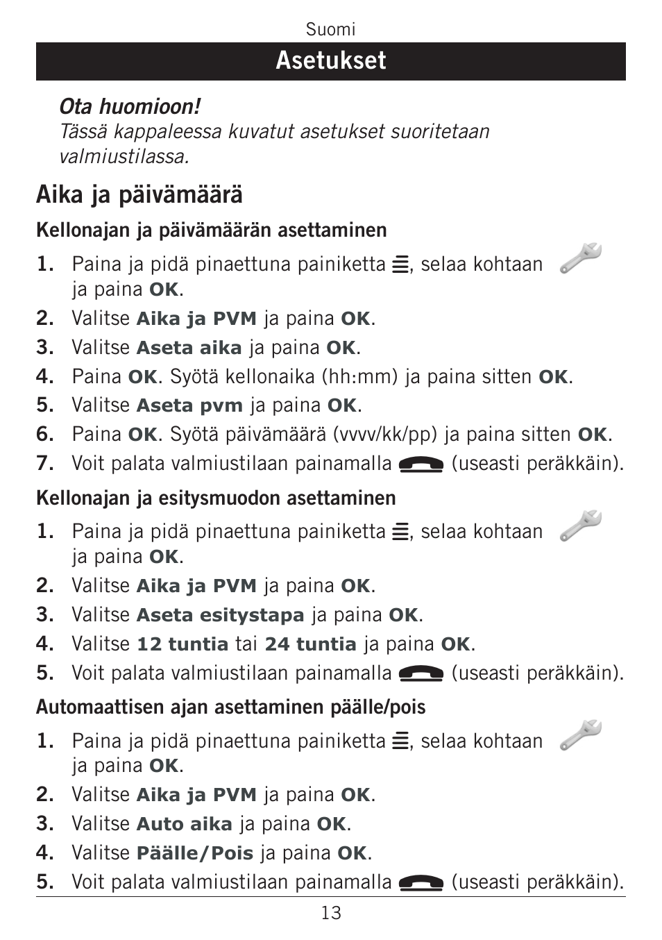 Asetukset, Aika ja päivämäärä | Doro PHONEEASY 338GSM User Manual | Page 114 / 128