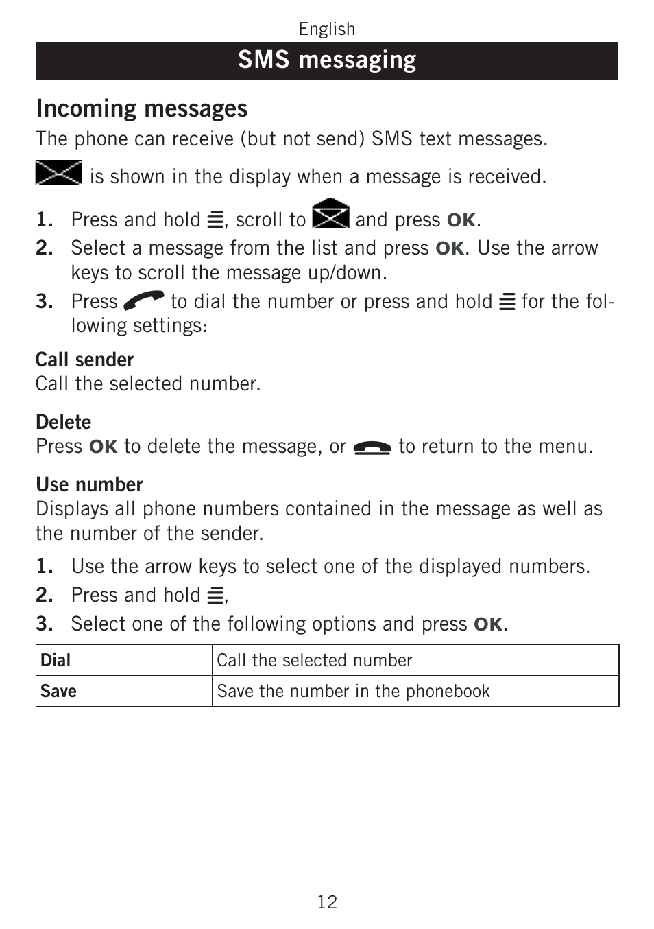 Sms messaging, Incoming messages, Sms messaging incoming messages | Doro PHONEEASY 338GSM User Manual | Page 16 / 128