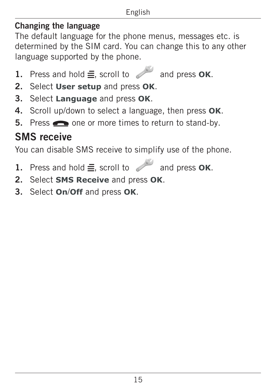 Sms receive | Doro PHONEEASY 338GSM User Manual | Page 19 / 128