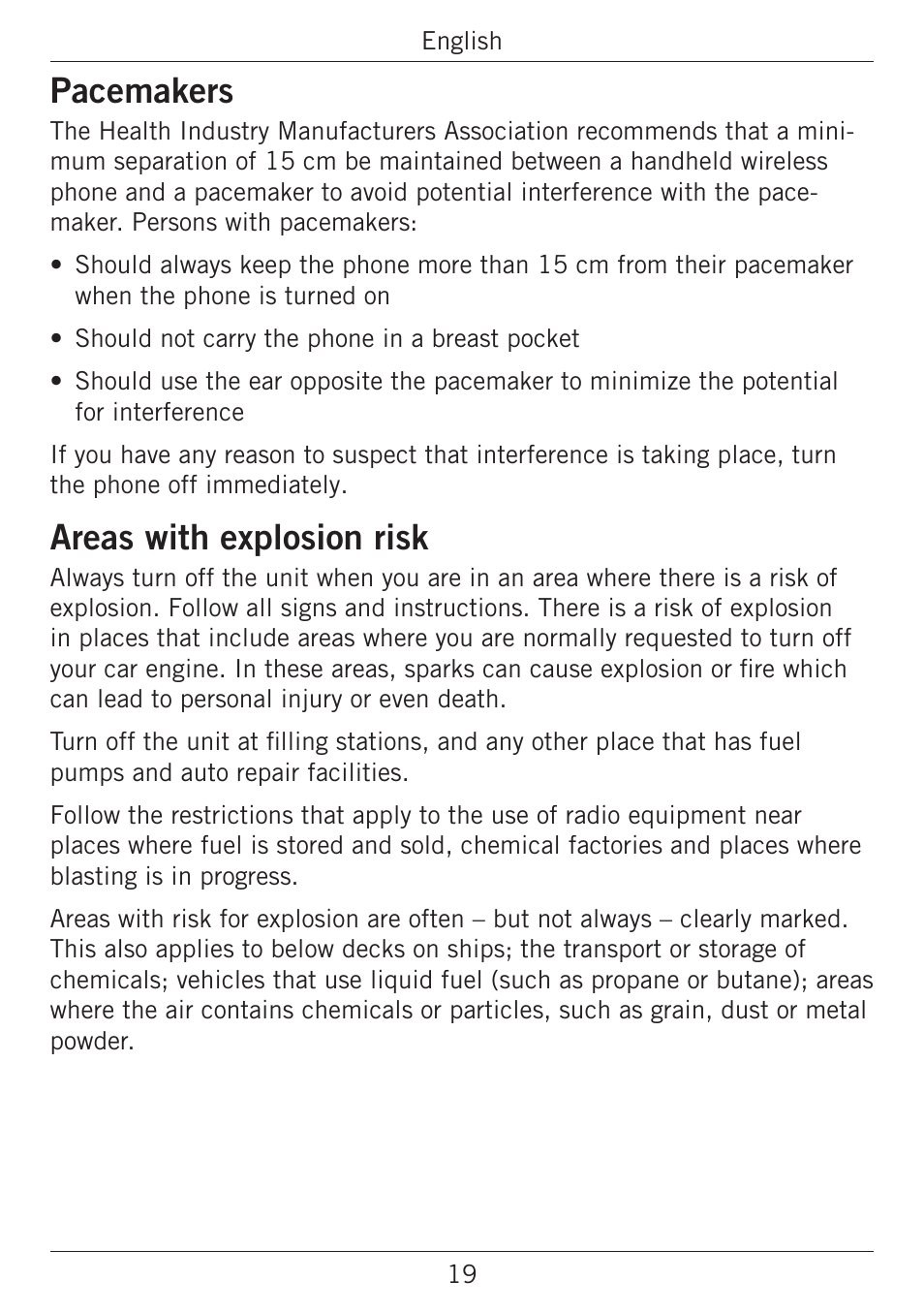 Pacemakers, Areas with explosion risk | Doro PHONEEASY 338GSM User Manual | Page 23 / 128