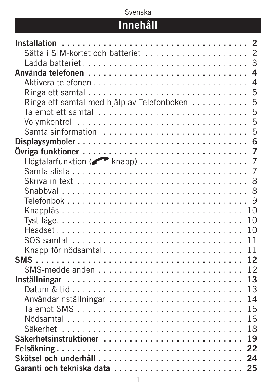 Innehåll | Doro PHONEEASY 338GSM User Manual | Page 29 / 128