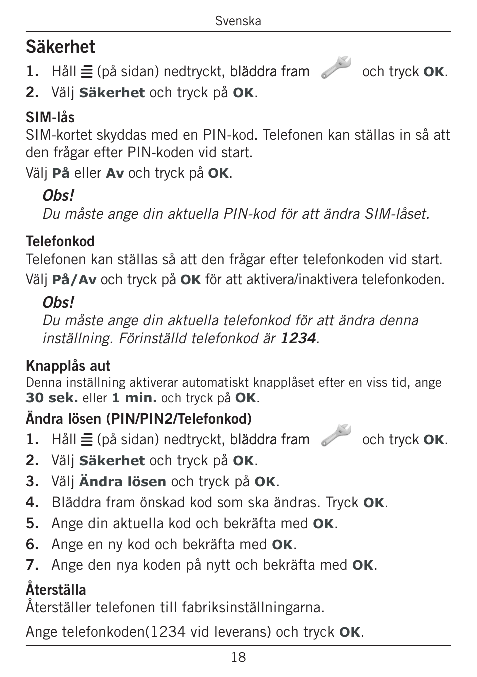 Säkerhet | Doro PHONEEASY 338GSM User Manual | Page 46 / 128