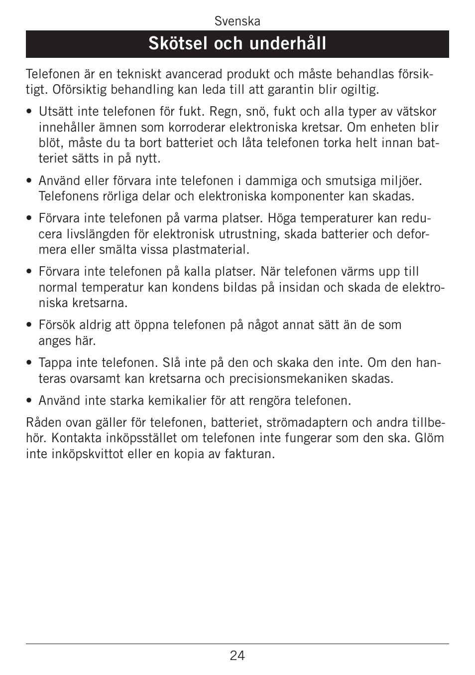 Skötsel och underhåll | Doro PHONEEASY 338GSM User Manual | Page 52 / 128