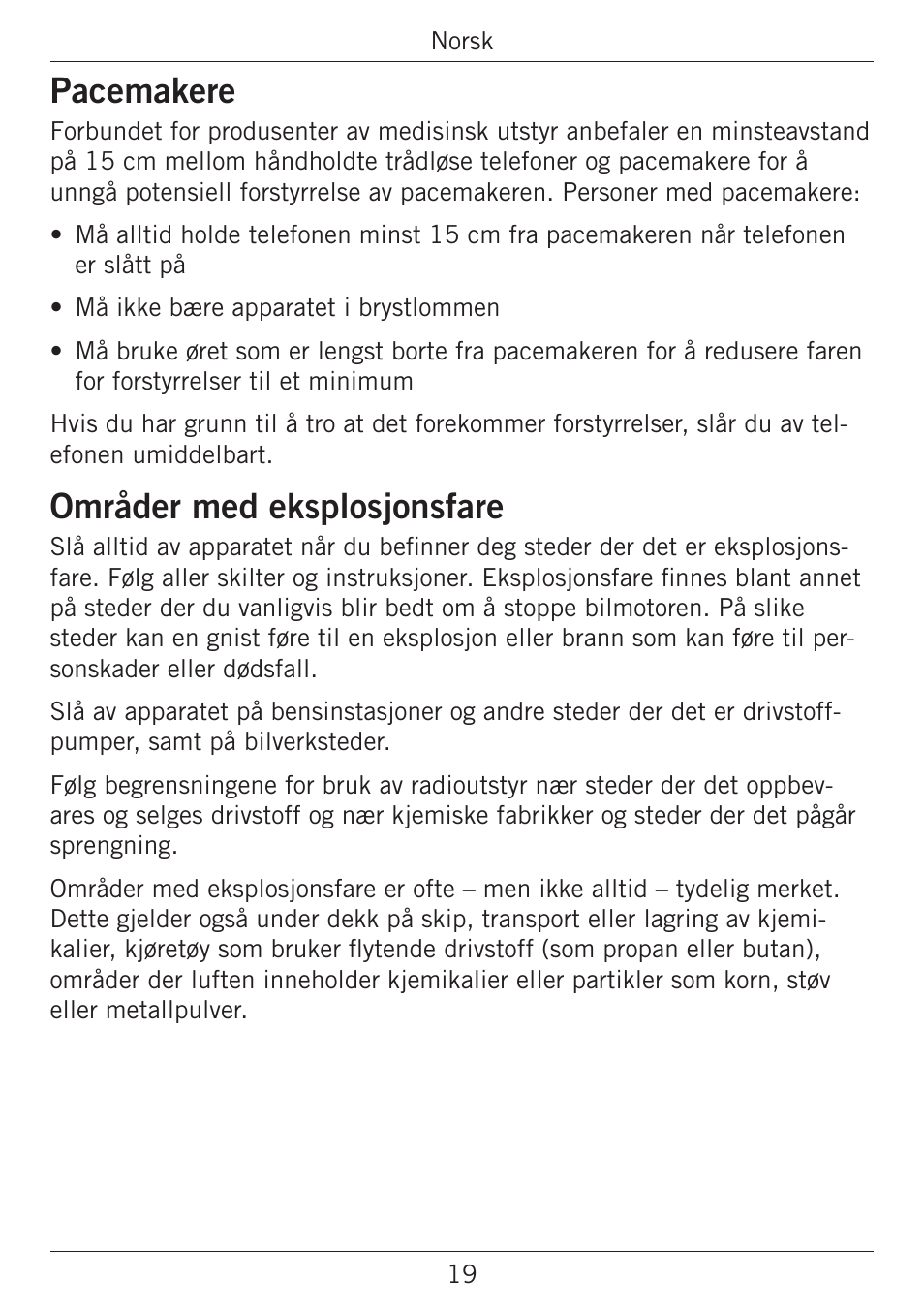 Pacemakere, Områder med eksplosjonsfare | Doro PHONEEASY 338GSM User Manual | Page 72 / 128