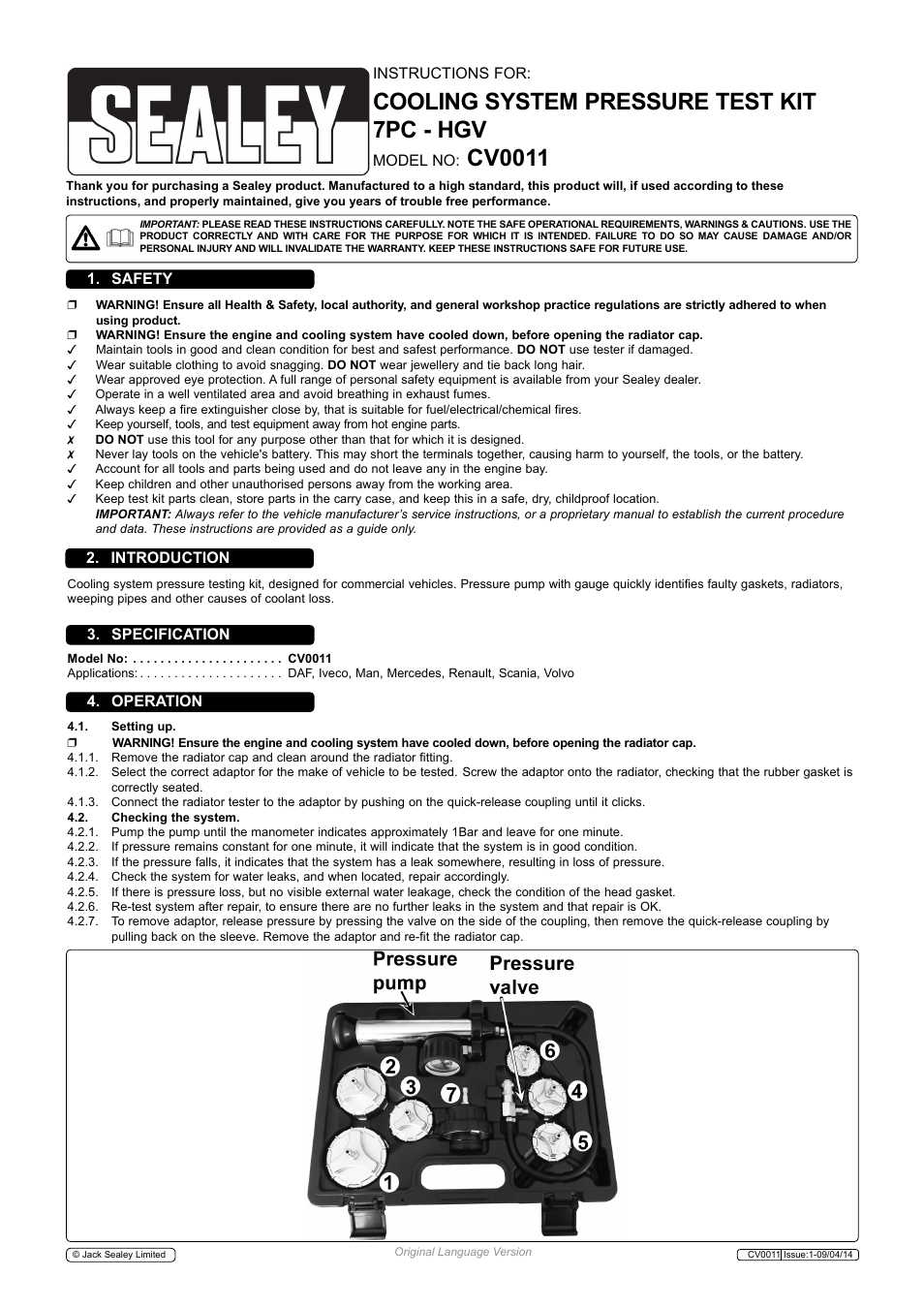 Sealey CV0011 User Manual | 2 pages